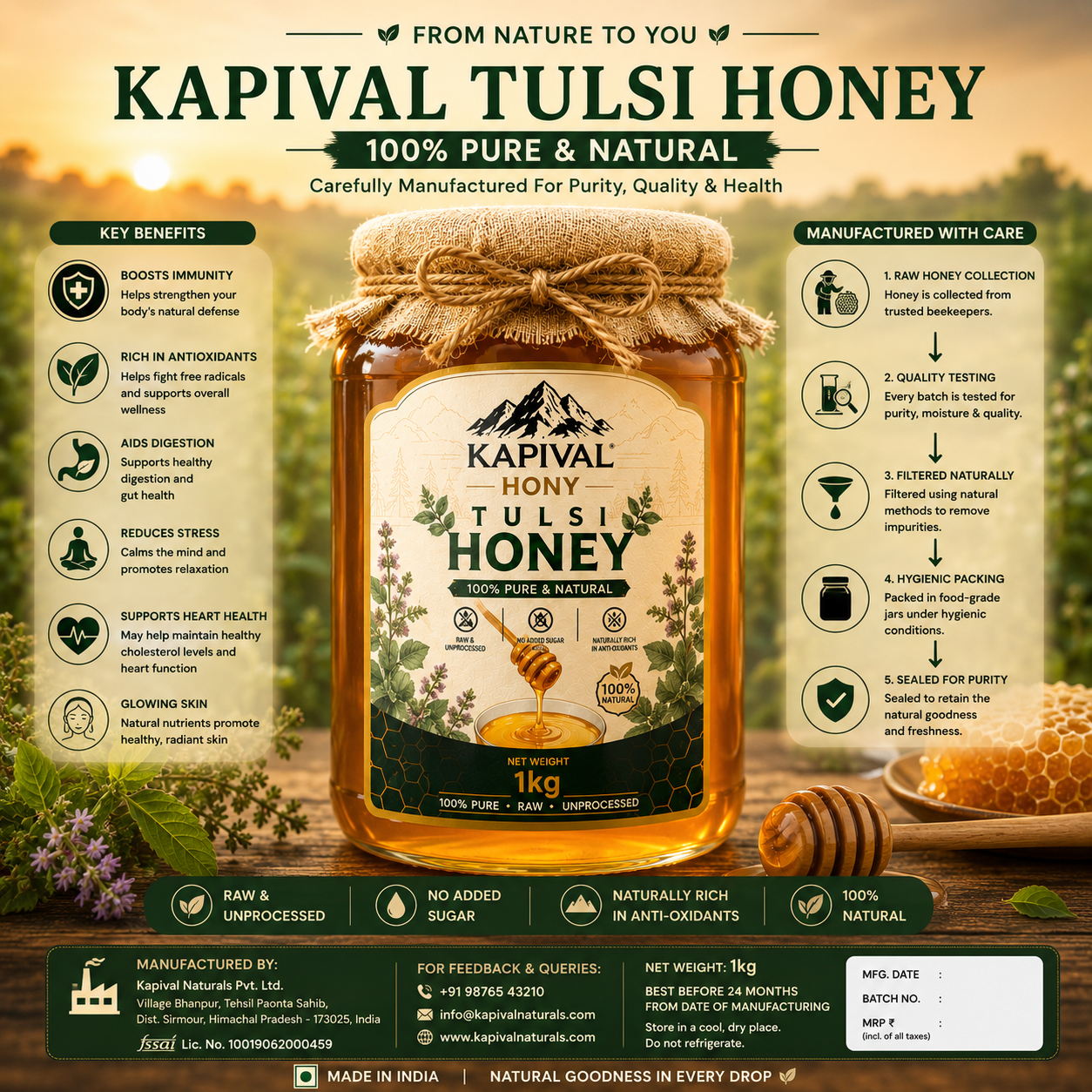 Kapival Tulsi Honey | Pure Natural Tulsi Honey | Immunity Support Honey