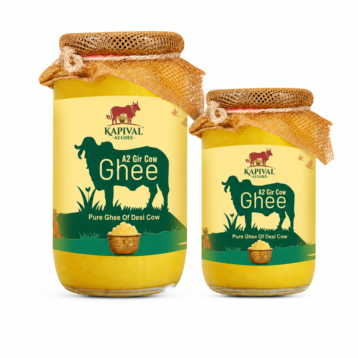 Kapival A2 Gir Cow Bilona Ghee Family Pair – 1 Litre + 500 ml | 1.5 Litre Smart Combo