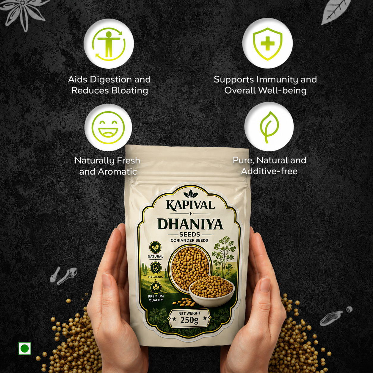 Kapival Whole Coriander (Dhana) 250g | Premium Quality Coriander Seeds | Natural & Aromatic Spice