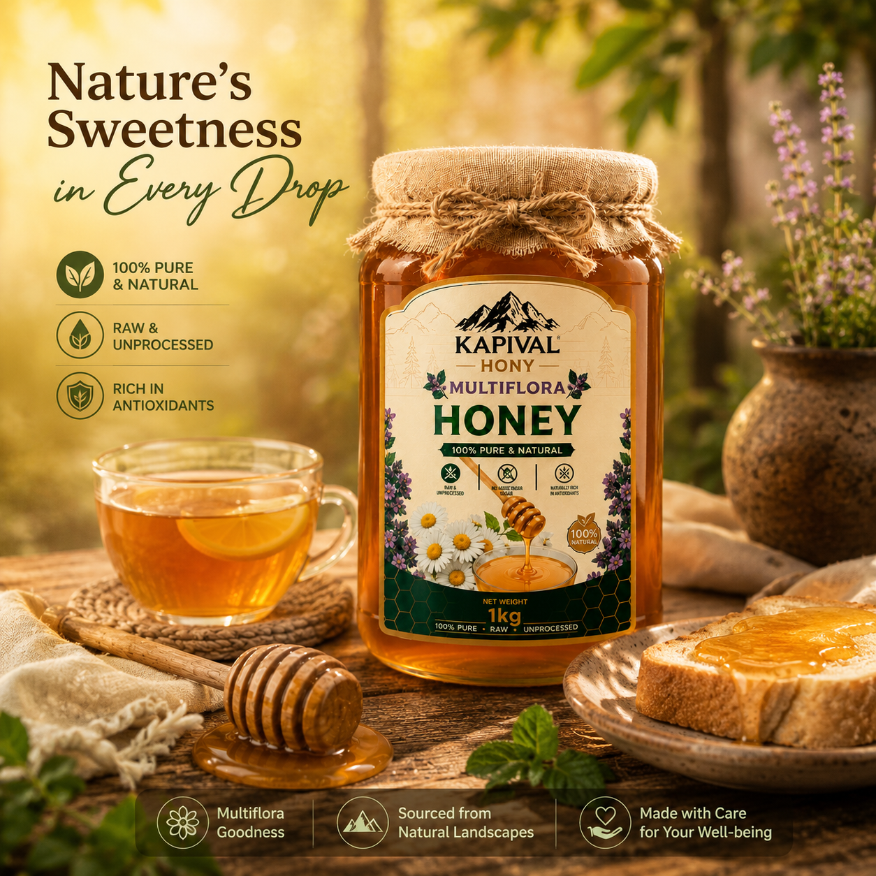 Kapival Multiflora Honey | Pure Raw Multiflora Honey | Natural Daily Honey