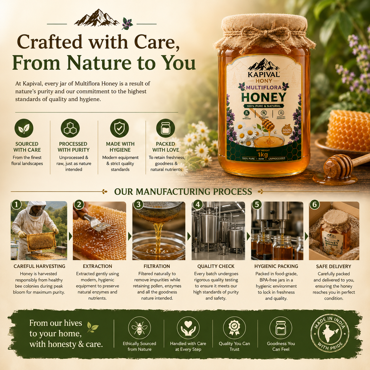 Kapival Multiflora Honey | Pure Raw Multiflora Honey | Natural Daily Honey
