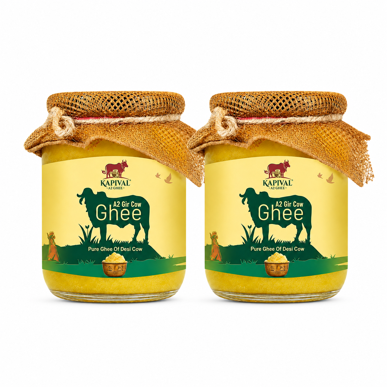 Kapival A2 Gir Cow Bilona Ghee Mini Duo – 2 × 250 ml | Two Fresh Packs of Traditional Goodness
