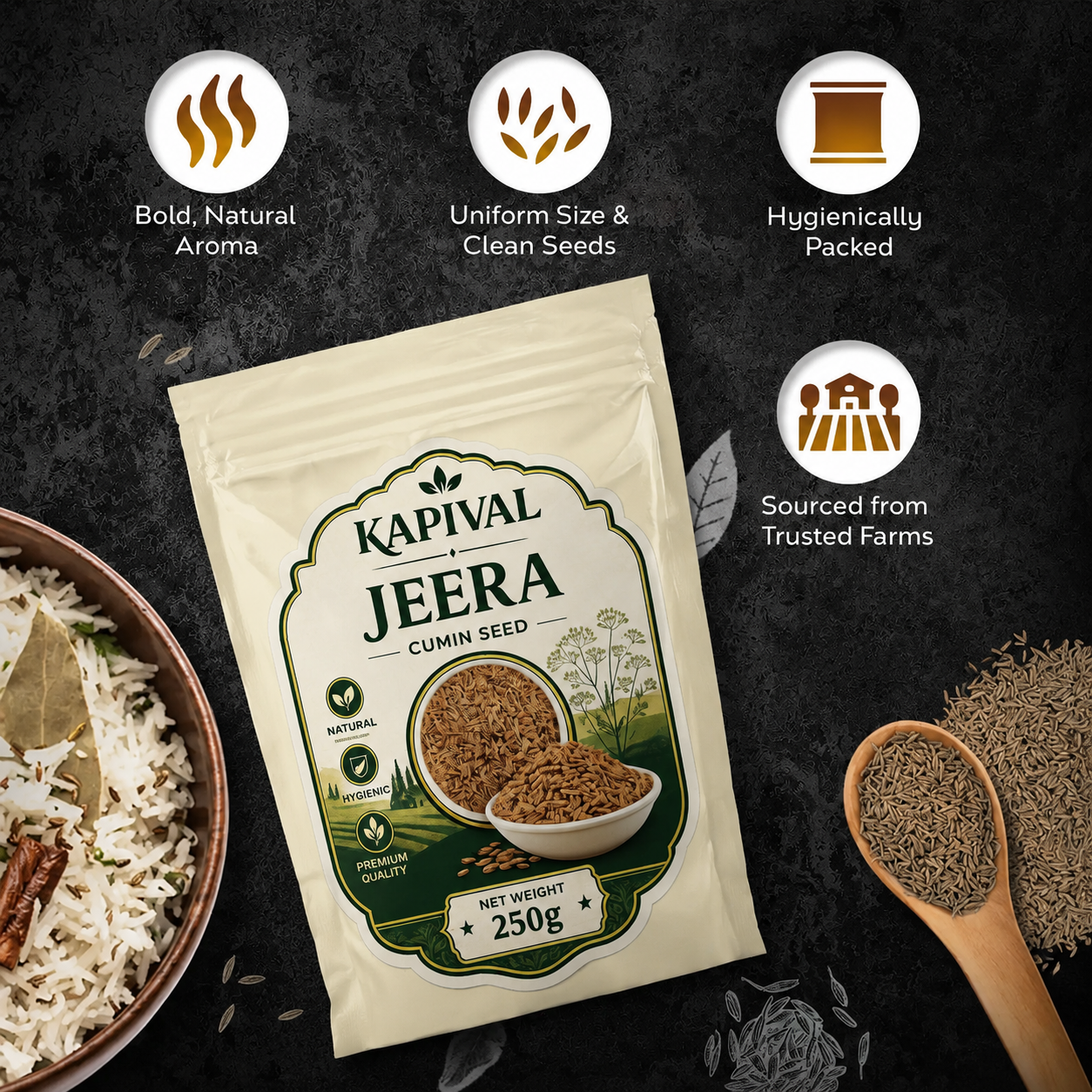 Kapival Whole Cumin (Jeera) 250g | Premium Quality Cumin Seeds | Fresh & Aromatic Spice