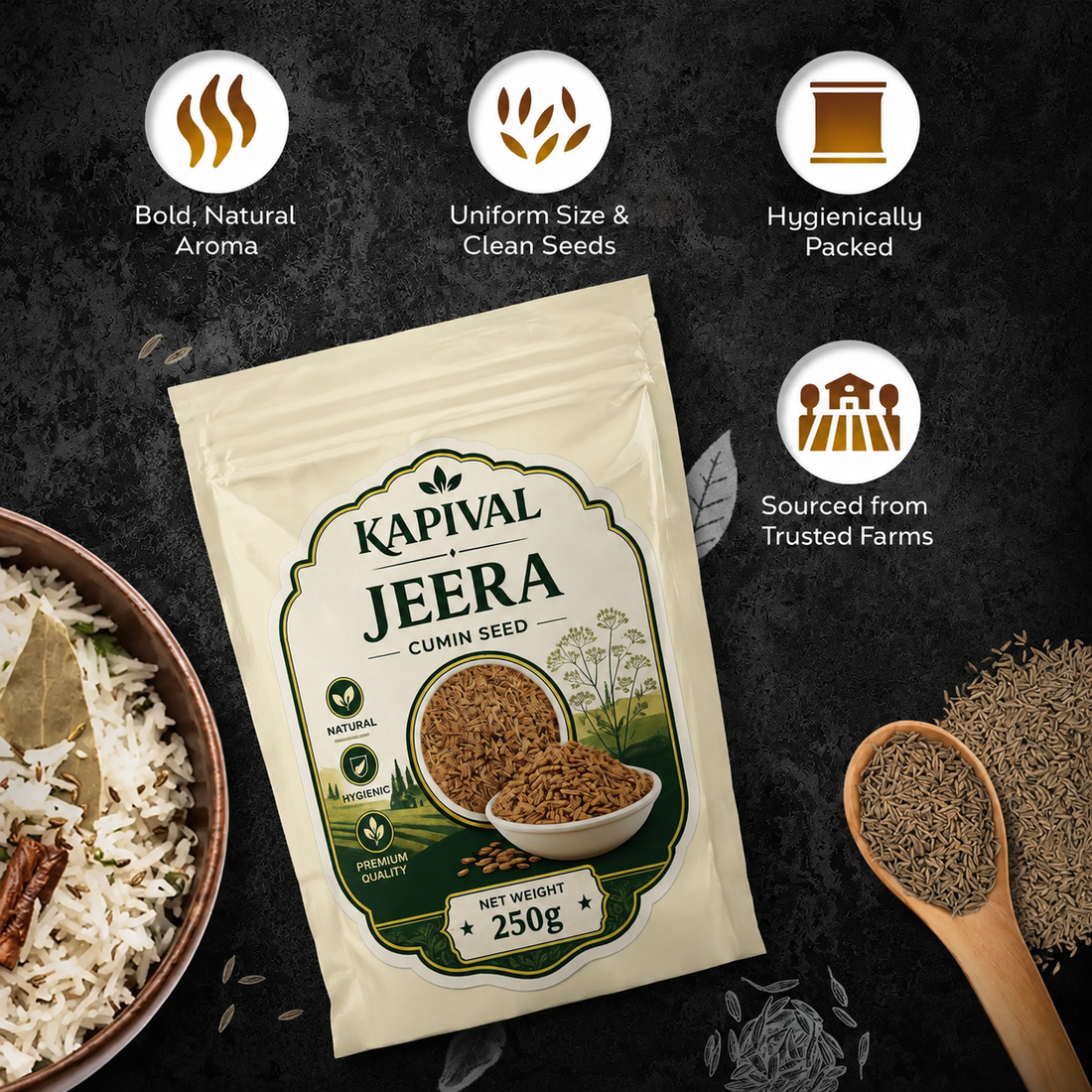 Kapival Whole Cumin (Jeera) 250g | Premium Quality Cumin Seeds | Fresh & Aromatic Spice