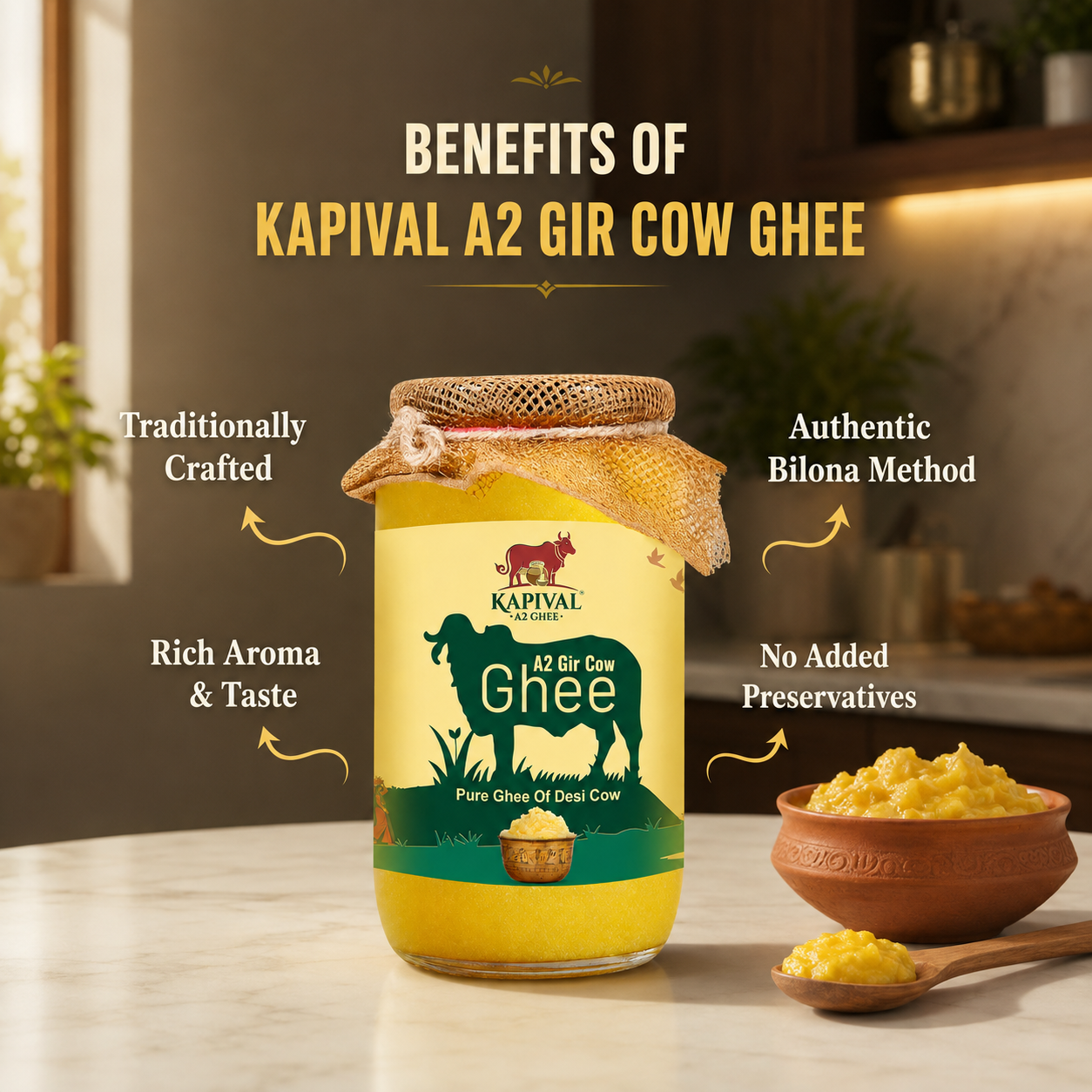 Kapival A2 Gir Cow Bilona Ghee Everyday Duo – 500 ml + 250 ml | 750 ml Convenience Combo