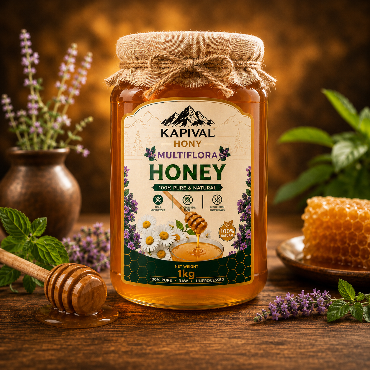 Kapival Multiflora Honey | Pure Raw Multiflora Honey | Natural Daily Honey