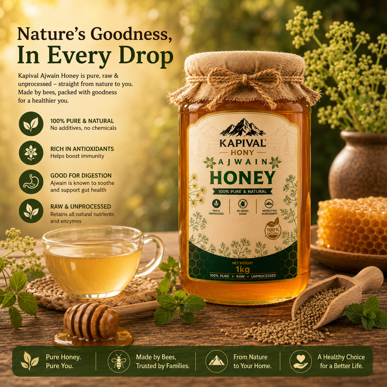 Kapival Ajwain Honey | Pure Ajwain Honey | Digestive Wellness Honey