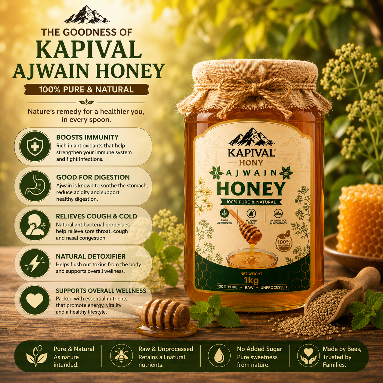 Kapival Ajwain Honey | Pure Ajwain Honey | Digestive Wellness Honey
