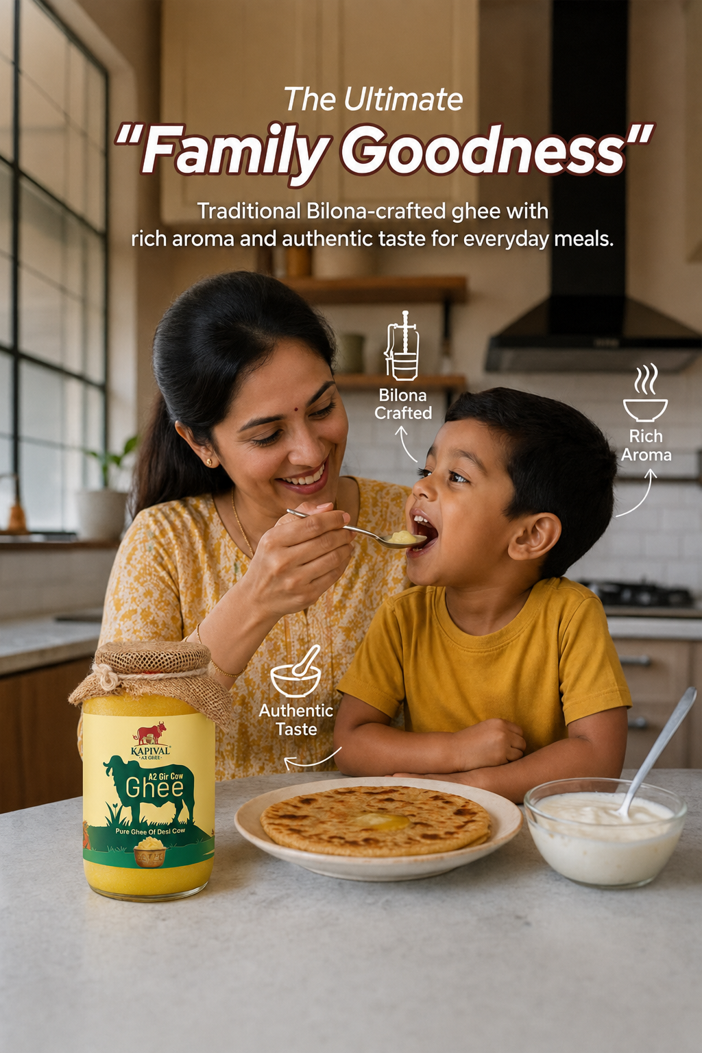 Kapival A2 Gir Cow Bilona Ghee Everyday Duo – 500 ml + 250 ml | 750 ml Convenience Combo