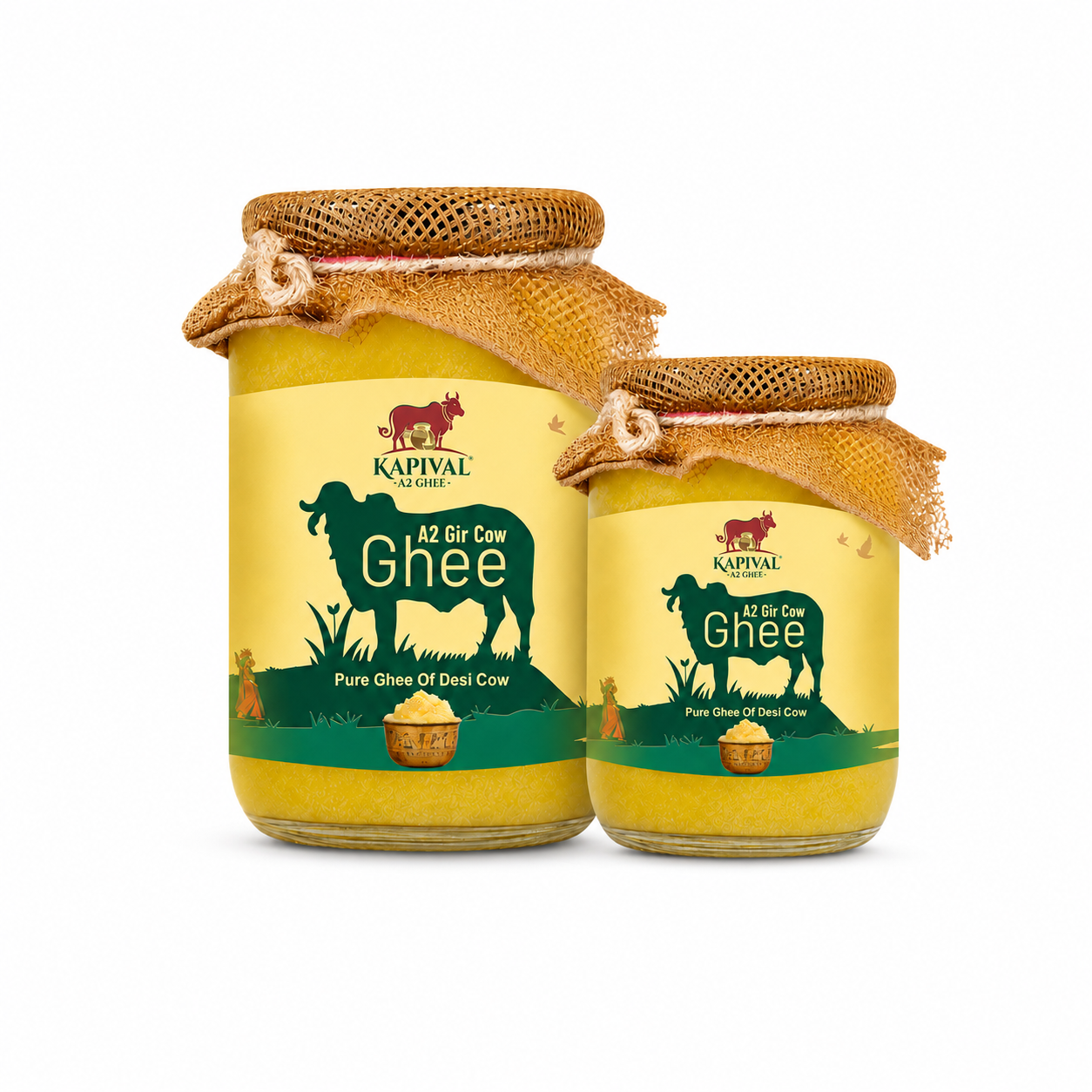 Kapival A2 Gir Cow Bilona Ghee Everyday Duo – 500 ml + 250 ml | 750 ml Convenience Combo