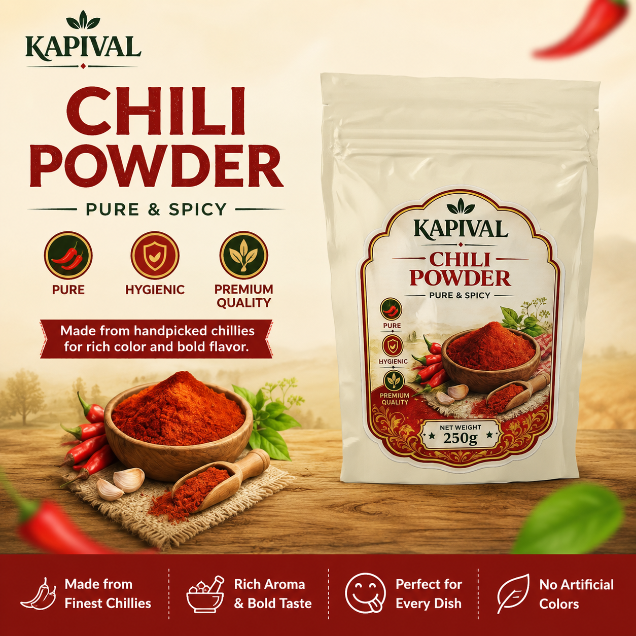 Kapival Red Chili Powder 250g | Premium Quality Lal Mirch Powder | Pure & Natural Spice