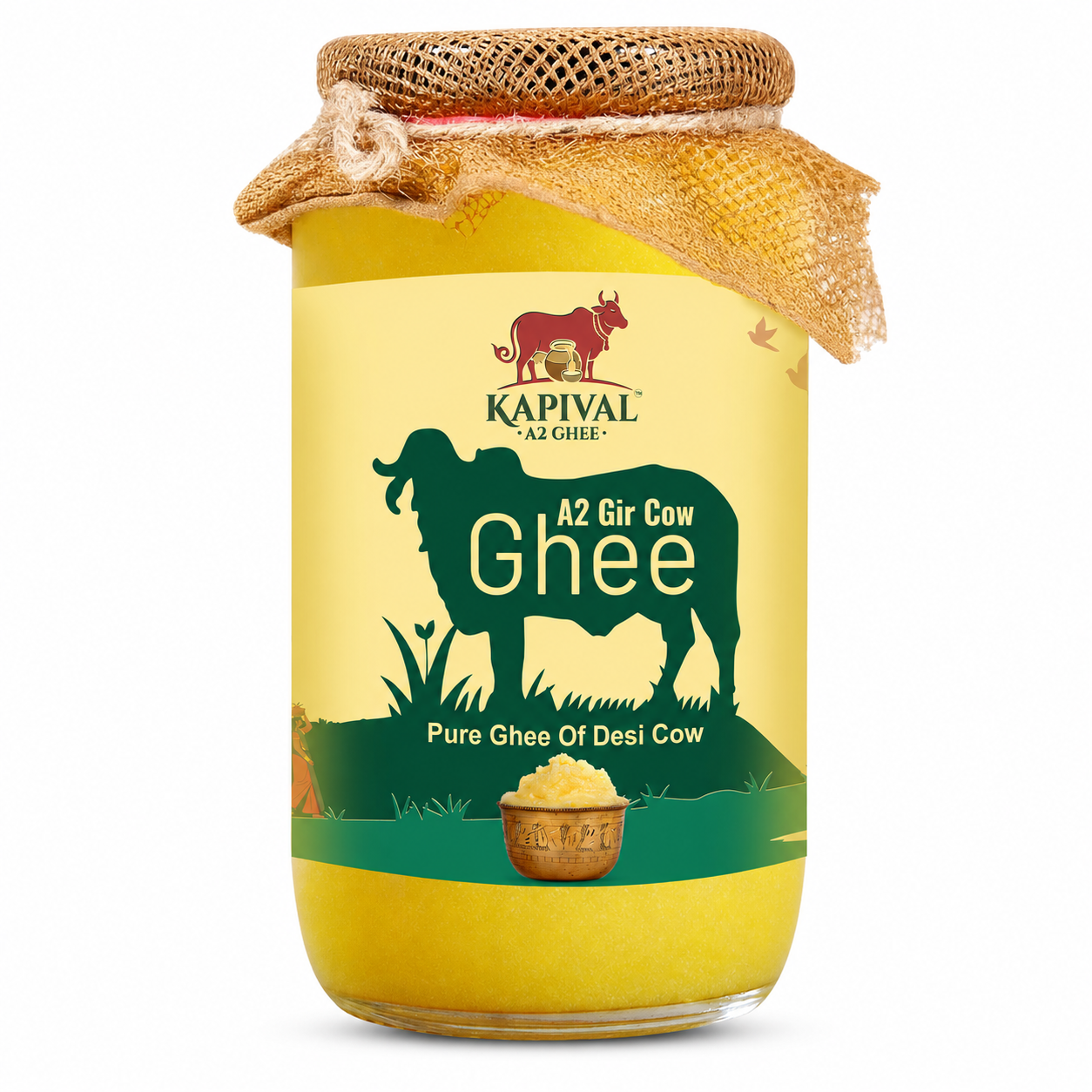Kapival A2 Gir Cow Bilona Ghee – 1 Litre | Traditionally Churned, Slow-Cooked for a Rich Aroma & Authentic Taste