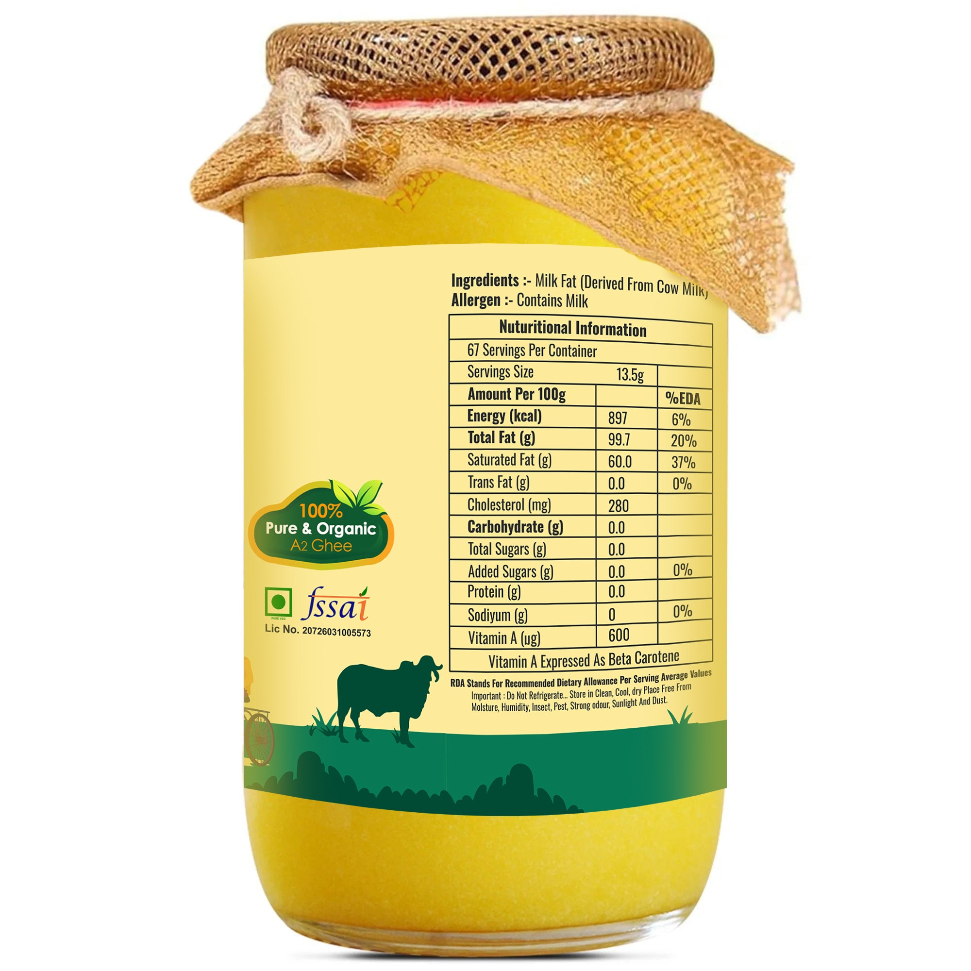 Kapival A2 Gir Cow Bilona Ghee – 250 ml | Golden Tradition in Every Spoon