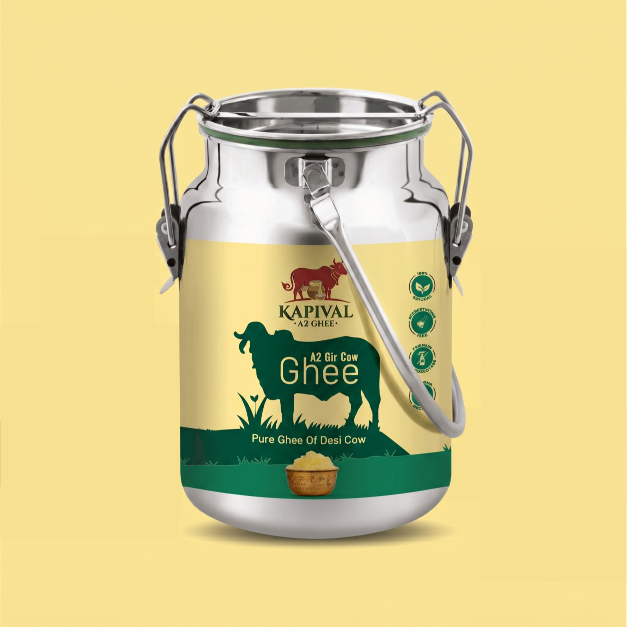 Kapival A2 Cow Ghee | Traditional Bilona Method | Pure Desi Cow Ghee | Made from A2 Cow Milk | Natural & Chemical-Free | 2 Ltr.